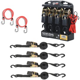 ROAD DAWG Torin Tie Down Straps,15 Foot Ratchet Tie Down Straps with 500 lb Load Limit/1,500 lb Break Strength, Ratchet Straps with Safety Lock S Hooks,Black, Pack of 4,ATRTD1009D