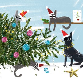 Museums & Galleries Charity Christmas Cards - Christmas Cat-astrophe Funny Design - Eco-Friendly and Recyclable - Pack of 8 Cards