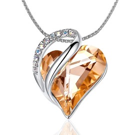 Colgante de corazón de infinito para mujer, collar de piedra natal de plata de ley pura, para mujeres/hermanas/esposa/novia… (colgante de corazón de amor infinito, energía (2) - naranja calcita)