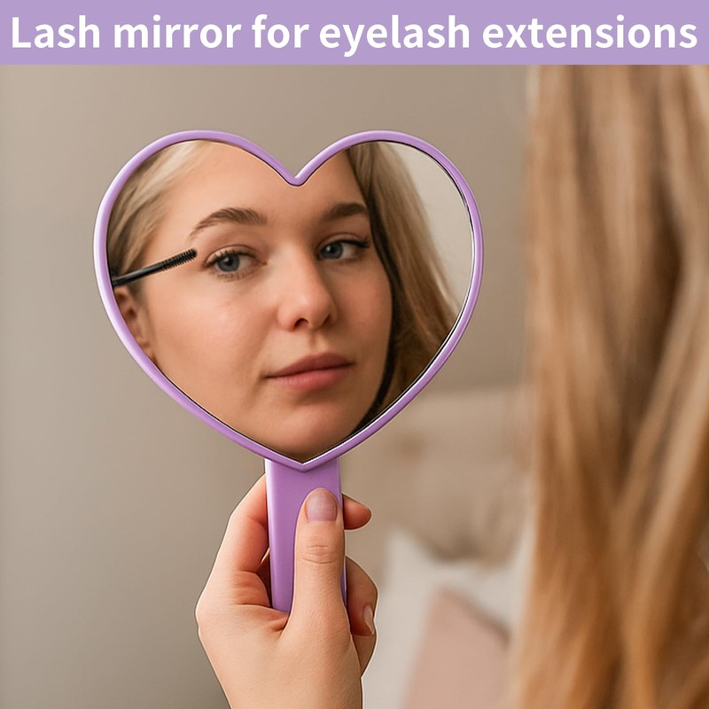 TBWHL Heart-Shaped Travel Handheld Mirror, Cosmetic Hand Mirror with Handle,