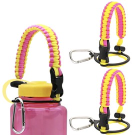 LUTQ 2 Packs Cap Strap for 32oz/53mm Wide Mouth Bottles - Durable Strap with Aluminum Alloy Safety Buckle - Handle Compatible with Nalgene - Pink Yellow - Persian Chrysanthemum