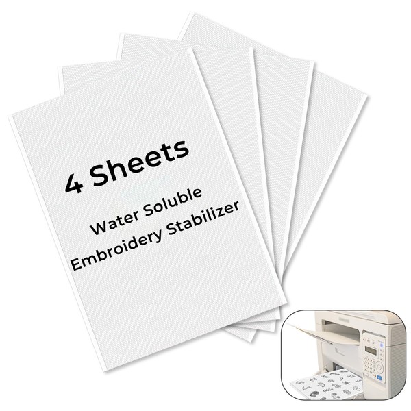 Rolzchoy 4 Sheets Sticky Water Soluble Embroidery Stabilizer, Printable Embroidery