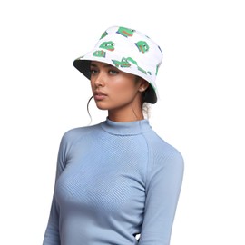 Reversible Pepe Frog Bucket Hat | Unisex Summer Beach Sun Cap | Foldable Fisherman Hat for Travel, Hiking, Shopping, Crypto Hat (UK, Alpha, One Size, One Size fits 55-58cm, Boring White)