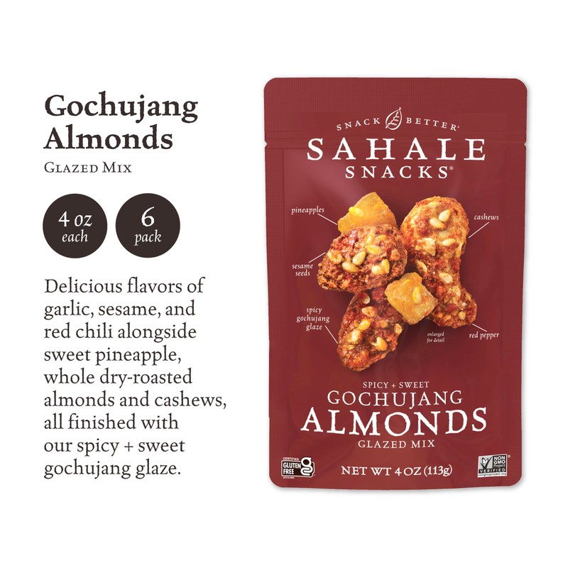Sahale Snacks Gochujang Almonds Glazed Mix, Kosher, Gluten Free, 4
