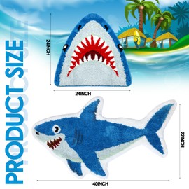Tondiamo 2 Pcs Shark Shaped Bathroom Rugs Bath Mat Non Slip Bath Rug Absorbent Soft Microfiber Cute Washable Floor Mat for Kids Room Aesthetic Kids' Room Decor 40 x 22 Inches, 24 x 24 Inches