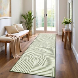 ROYHOME Modern Rug 2x6 Runners for Hallways, Abstract Kitchen Runner Rugs Non Slip Bath Runner, Rainbow Washable Runner Rug for Bedroom, Soft Long Rugs for Entryway Bathroom Laundry Dorm, Green