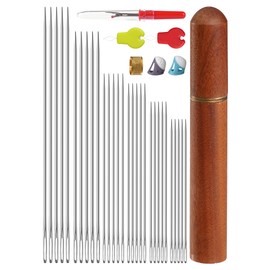 JIBENGAO 30 PCS Hand Sewing Needles Large Eye Hand Sewing Kit, 6 Sizes for Embroidery, Mending, DIY Crafts Needles for Hand Sewing – Includes Threaders & Thimble for Easy Sewing