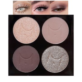 JUAAZIN Eyeshadow Quad - Blendable Matte & Shimmer, 4 Shades Nude, Champagne, Gold, Brown, Velvety Pigmented Formula, Long-Lasting, Built-In Mirror, Perfect for Older Women 02#