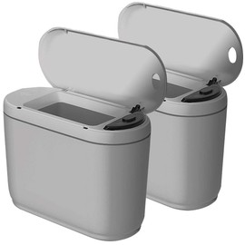 infactory Bathroom Waste Bin, Set of 2 Design Waste Bins with Hand Motion Sensor, 2 L Each, Grey (Rubbish Bin with Sensor Lid, Mini Bin)