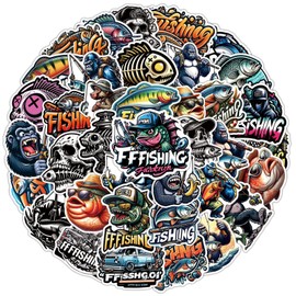 50Pcs Outdoor Fishing Skull Stickers Waterproof Vinyl Stickers, Stickers for Water Bottles,Cute Stickers Packs Laptop Skateboard Luggage Computer Stickers for Girls Teens Boys Adult (Outdoor Fishing)