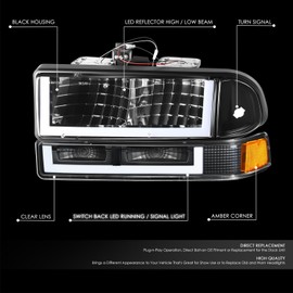 DNA MOTORING Pair of Headlights Clear Lens/Amber Reflector Halogen/LED Compatible With Blazer 1998-2004 / S10 1998-2004, HL-LB3-S10984P-BK-AM