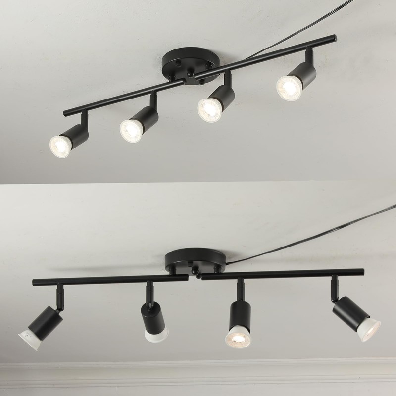 Dimmable 4 Light Black Plug in Track Light White Plug