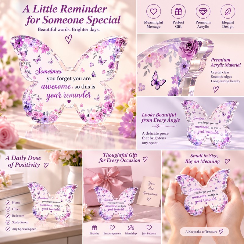 Purple Butterfly Acrylic Decoration for Inspirational Gifts – 2D Floral