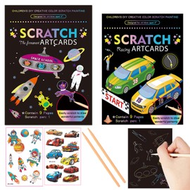 Georgie Porgy Scratch Picture Set DIY Craft Sets for Children Magic Rainbow Scratch Paper Scratch Paper Scratch Book Easter Christmas Birthday Gift for Boys Girls (Space Racing Car)