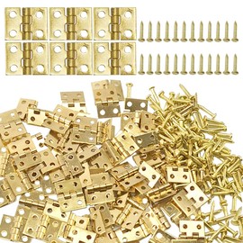 Ruidee 50 Pcs Mini Brass Hinges Miniature Furniture Cabinet Hinges for DIY Wooden Jewelry Box, Doll Houses, Tool Box（Gold）