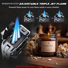 5-in-1 Torch Lighter with Cutter, Punch, Holder, Draw Enhancer Tool, Windproof Jet Flames, Cool Lighters for Men, Multi-Functional Lighter Accessories, Butane Refillable Lighter for Travel, Outdoors