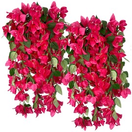 Artificial Hanging Flowers 28.35" Silk Bougainvillea UV Resistant Faux Flower Greenery Vines for Home Garden Porch Eave Wedding Wall Indoor Outdoor Decor (Fuchsia - Pack of 8)