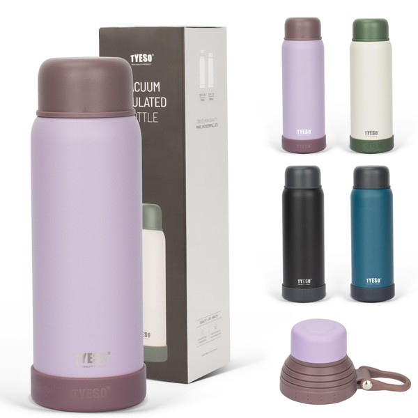 TYESO Super Thermal Water Bottle, Thermos, 25.4 fl oz (750 & 680 ml), Includes 2 Lids, Cup, Cold Insulation, Bottom Cover, Handle Included, Lightweight, Direct Drinking, Stainless Steel, Sports