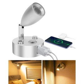 SUPAREE LED Light 12 V Motorhome Dimmable 12 Volt LED Lamps Motorhome Reading Lamp 12 Volt with USB + USB C Charging Port 3000 K Touch Switch for Camper Van Caravan Boat Yacht Pack of 1