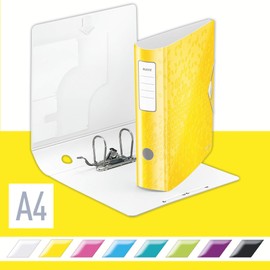 Leitz A4 Lever Arch File Active, Yellow, Curved spine 75mm width, Elastic fastening, Light polyfoam, WOW Range, 11060016