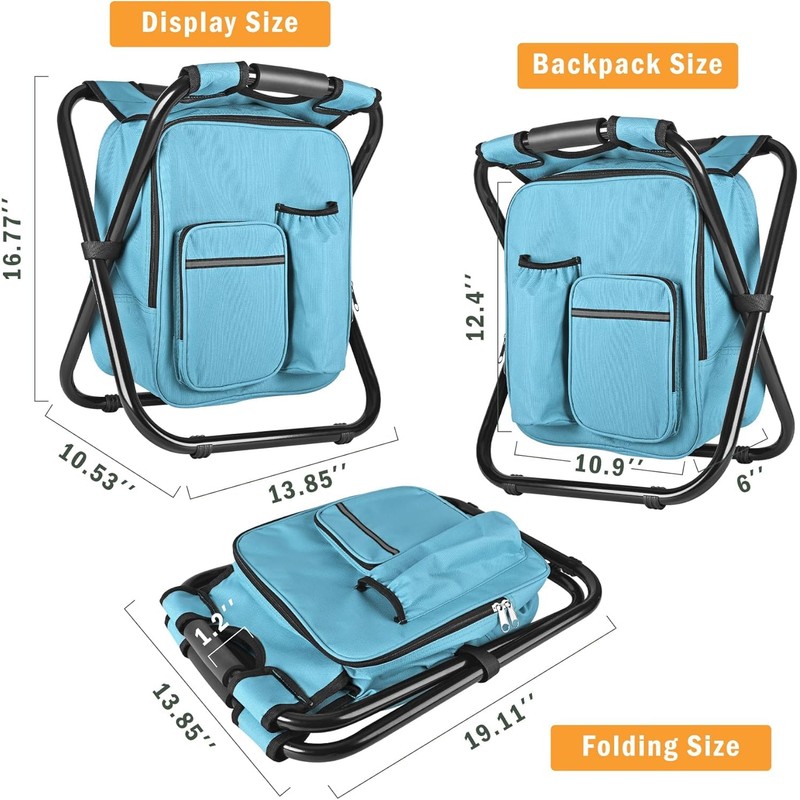 Kikerike Backpack Stool Cooler Chair Heavy Duty 300 LBS Max