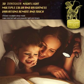 Dinosaur 3D Illusion Night Light,16 Colors Changing Touch Switch USB Table Lamp for Boys Room Decor Holiday Gifts or Home Decorations