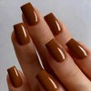 Uñas postizas marrones cuadradas medianas, uñas postizas de gel suaves,