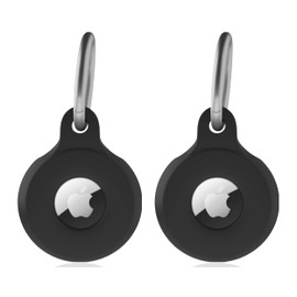 Airtag Hülle mit Schlüsselring, Secure Air Tag Halter, Kratzfeste Silikon Schutzhülle mit Schlüsselanhänger für Schlüssel, Handtasche, Hundehalsband, Gepäck und mehr. Schwarz - 2 Stück