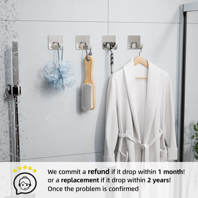 Adhesive Shower Hooks for Inside - Extra Sticky Stainless, Razor