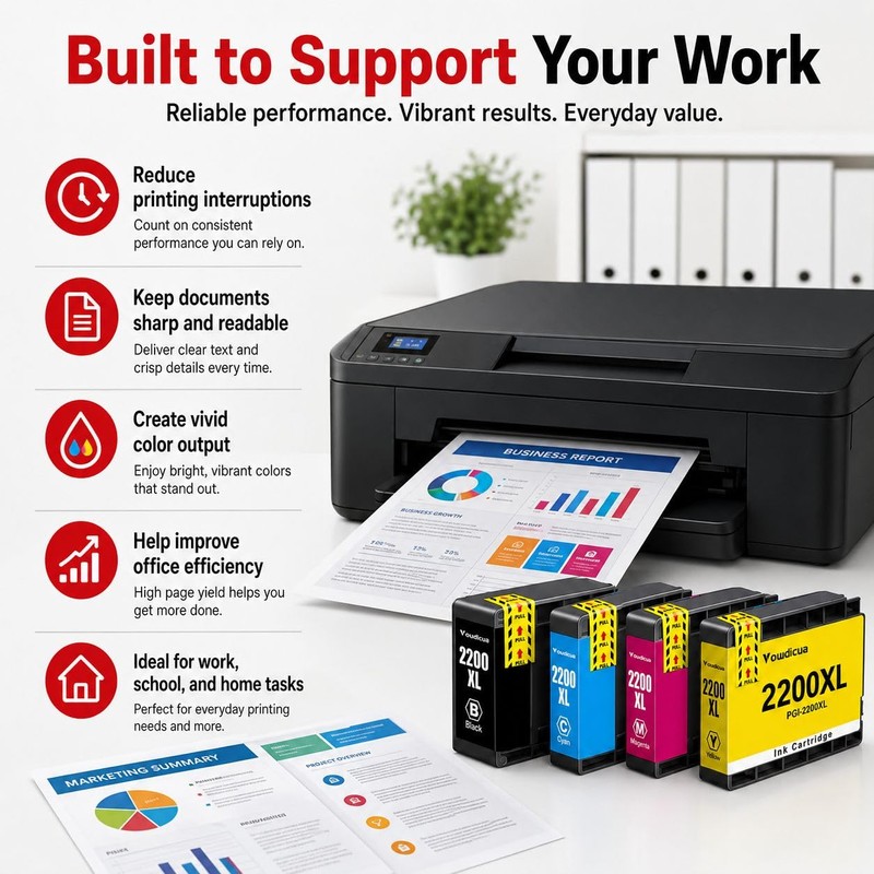 PGI-2200XL Ink Cartridge 4-Pack High Yield Replacement for Canon MAXIFY