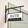 Double-Sided Bathroom Door Hanging Sign, Embossed Black on White Enamel