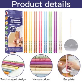 Binnan Ganz Natürliche Ohrkerzen,Ohrenschmalz Entferner Kerzen Hohlkegel,16pcs Aromatherapie Ohrkerze Set,Bienenwachskerzen mit Schutzscheiben und Baumwollstäben für die Entfernung von Ohrenschmalz