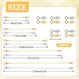 Pack of 20 Magnetic Clasp Chain Extender Set, Adjustable Extension Chain Bracelet Extension, Stainless Steel Magnetic Clasp, Extender for Bracelet, Necklace, DIY, Jewellery Making, Non-Precious Metal