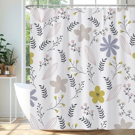 Renaiss 72x72 Inches Floral Shower Curtain Abstract Colorful Flower Botanical Leaves Bath Curtain Boho Modern Minimalism Fabric Shower Curtains for Bathroom Decor Set Waterproof with Hooks