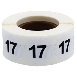 White Number 17 Stickers 0.75 Inch 19 mm Round 500 Count