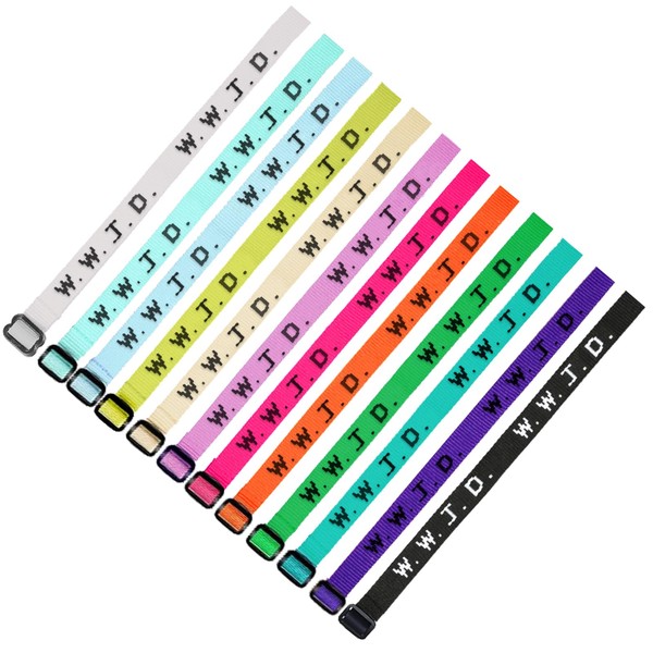 FIRSAUKI 60Pcs (5 Dozen) 12 Pastel Colors W.W.J.D. Webbing Bracelets