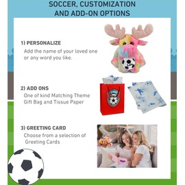 DolliBu Rainbow Floppy Moose - Super Soft Stuffed Animal with Soccer Ball Plush - Soft Huggable Moose, Playtime Plush Toy, Wildlife Gift, Cute Plush Doll Animal Toy for Kids and Adults - 9 Inches