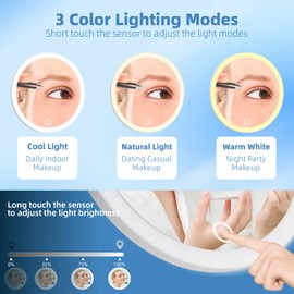 30x Lighted Magnifying Mirror with Suction Cups, Large 6'' Magnified Mirror with Light High Magnification Travel Makeup Mirror, Rechargeable Battery, 3 Colors Dimming Light, with Tweezers &Scissors