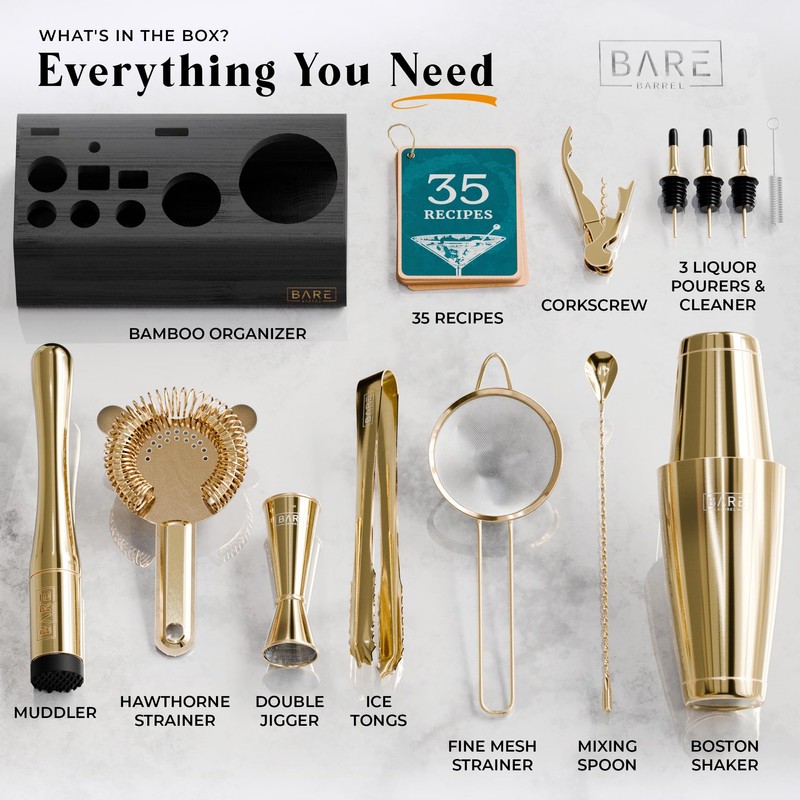 BARE BARREL® Mixology Bartender Kit Bar Set | 14-Piece Cocktail
