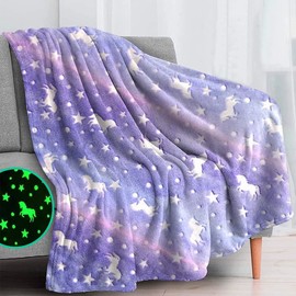 LXTOPN Cuddly Blanket for Children, Unicorn Blanket, Cuddly Blanket, Glow in the Dark, Sofa Blanket, Children's Blanket for Girls, Super Soft Flannel Fleece Blanket (Purple, 150 x 200 cm)