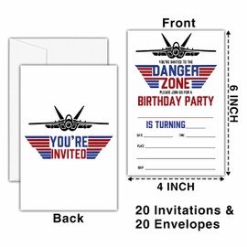 zriauber Fighter Jet Birthday Invitations 20 Army Military Style Invite Cards with Envelopes Birthday Party Celebration Supplies-B09