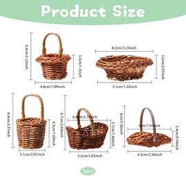 FREEBLOSS 5Pcs Mini Woven Baskets Miniature Rattan Wicker Basket with Handle Mini Picnic Baskets for Party Favor Easter Crafts