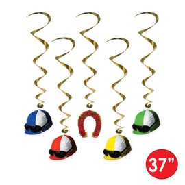 Beistle 10 Piece Equine Theme Jockey Helmet Whirls Hanging Spirals for Horse Racing Party Decorations, 37", Multicolor