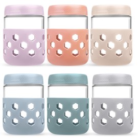 MICEBAY 6-Pack Overnight Oats Containers with Lids and Protective Silicone Sleeve, 16 oz Glass Chia Pudding Jars with Airtight Lid, Mason Salad Meal Prep Jars for Yogurt Oatmeal