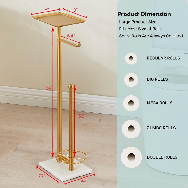 Toilet Paper Holder with Tray at The Top, Sturdy Marble