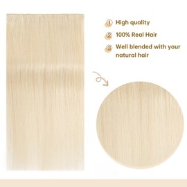TESS Clip-In Real Hair Extensions, Blonde, 40 cm, One Piece Clip-In Real Hair Extensions, 5 Clips, Remy Hair Extensions, 80 g, #60 White Blonde Extensions, Clip-In Real Hair