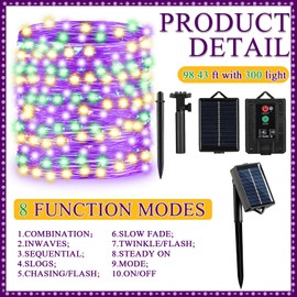 Baquler 98ft 8 Modes 300 LED Solar Mardi Gras Lights Outdoor Decor Waterproof Solar Lights for Outside Christmas Yard Decor Supplies(Yellow Green Purple,1 Pieces)