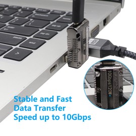 RIIEYOCA 90 Degree USB 3.1 GEN 2 Male to Type-C Female Adapter for 120W Fast Charging and 10Gbps Lightning Transfer,USB A to USB C 3.1 Converter for Headsets,Mobile Phones,PCs,Chargers，2Pcs（U+D