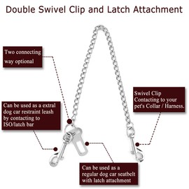 Mogokoyo Stainless Steel No chew Dog Car Seat Belt, Pet Vehicle Safety Restraint Tether, Heavy Duty Big Canine Dog Car Leash Strap with Double Clip and Latch Attachment-20 Inch