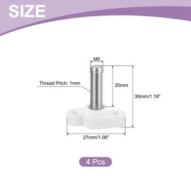 QUARKZMAN Pack of 4 T-wing Screws with Handles Thumb Screws, M6 x 20 mm Male Screw Knob 304 Stainless Steel Thumb Screw Handle 27 mm Diameter, White
